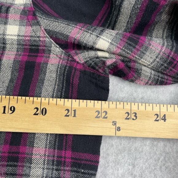 Soft Surroundings Top Women's XL Purple Plaid Long Sleeve Button Up Elbow Patch - Picture 4 of 10